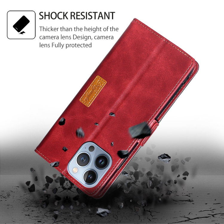 For iPhone 16 Pro Contrast Color Side Buckle Leather Phone Case(Red + Black) For iPhone 16 Pro Contrast Color Side Buckle Leather Phone Case(Red + Black)