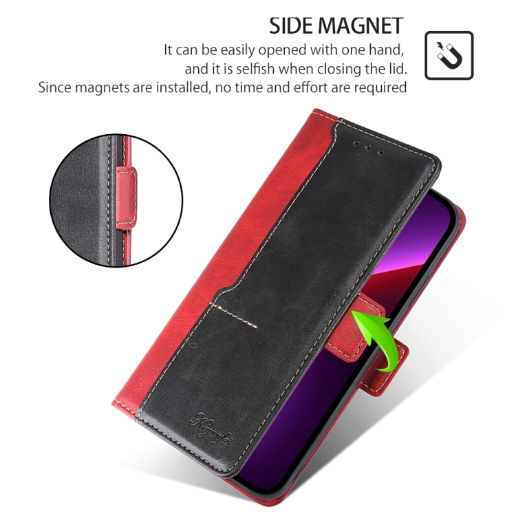For iPhone 16 Pro Contrast Color Side Buckle Leather Phone Case(Red + Black) For iPhone 16 Pro Contrast Color Side Buckle Leather Phone Case(Red + Black)
