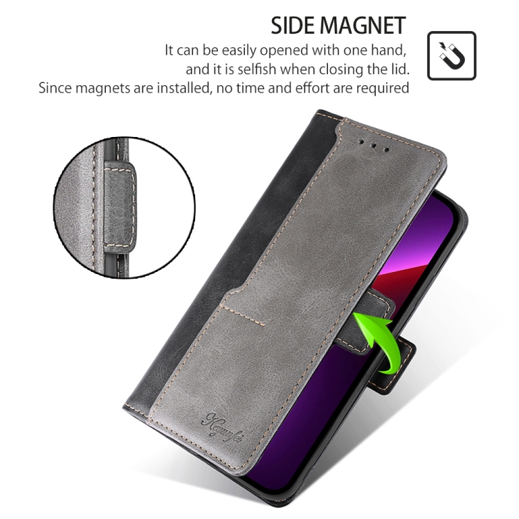 For iPhone 16 Pro Max Contrast Color Side Buckle Leather Phone Case(Black + Grey) For iPhone 16 Pro Max Contrast Color Side Buckle Leather Phone Case(Black + Grey)