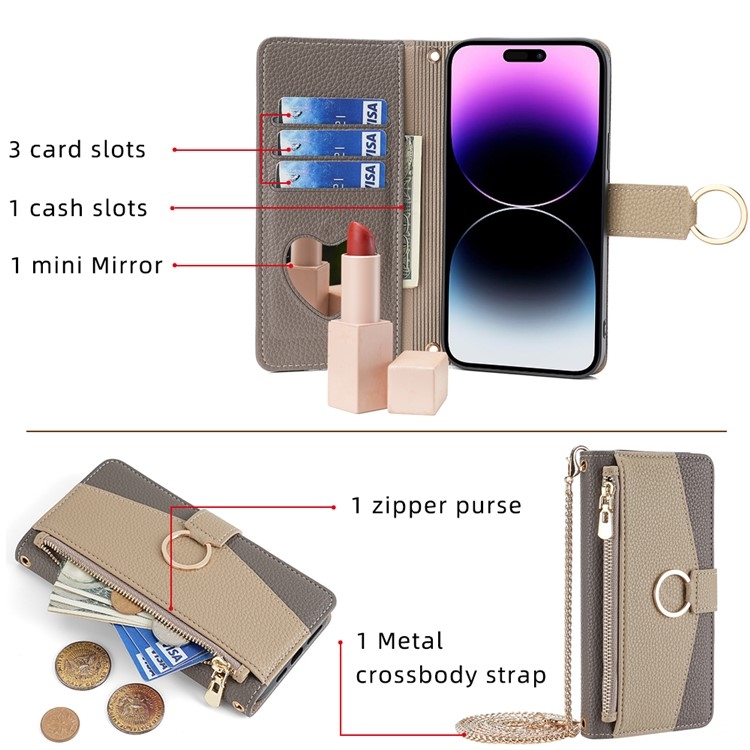 For iPhone 16 Plus Crossbody Litchi Texture Leather Phone Case(Grey) For iPhone 16 Plus Crossbody Litchi Texture Leather Phone Case(Grey)