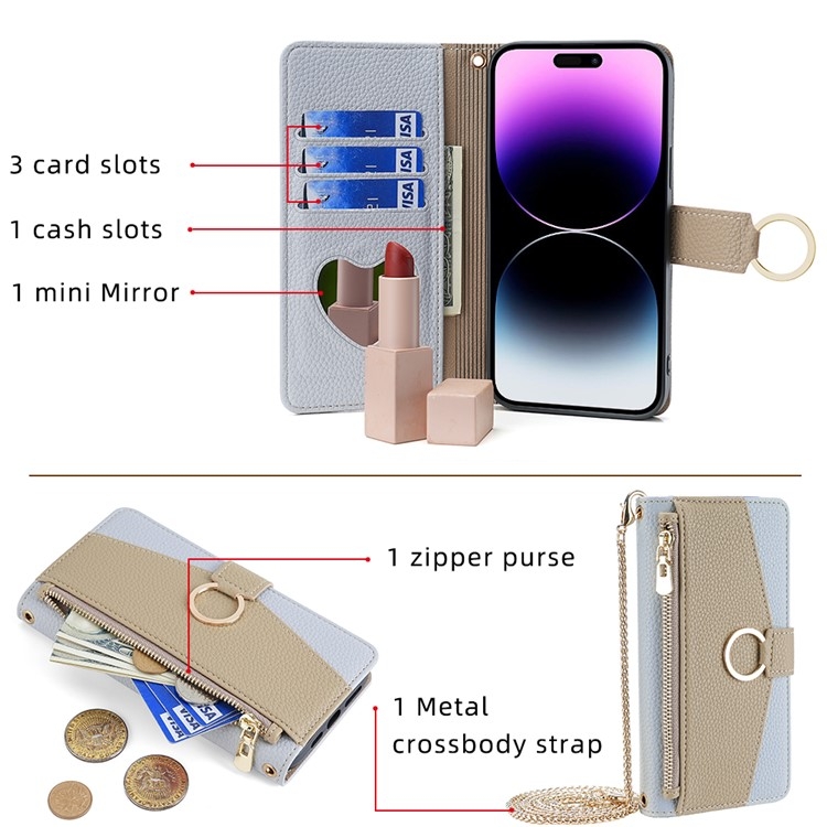 For iPhone 16 Pro Max Crossbody Litchi Texture Leather Phone Case(Blue) For iPhone 16 Pro Max Crossbody Litchi Texture Leather Phone Case(Blue)