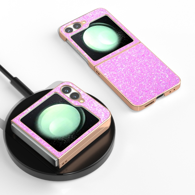 For Samsung Galaxy Z Flip6 Electroplating Frame Colorful Glitter Phone Case(Dark Pink)
