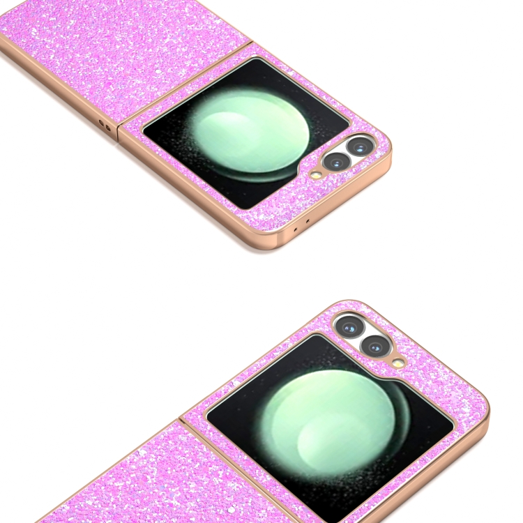 For Samsung Galaxy Z Flip6 Electroplating Frame Colorful Glitter Phone Case(Dark Pink)