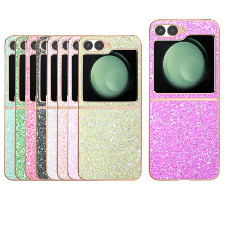 For Samsung Galaxy Z Flip6 Electroplating Frame Colorful Glitter Phone Case(Dark Pink)