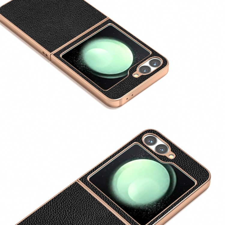 For Samsung Galaxy Z Flip6 ABEEL Genuine Leather Mino Series Nano Plating Phone Case(Black) For Samsung Galaxy Z Flip6 ABEEL Genuine Leather Mino Series Nano Plating Phone Case(Black)