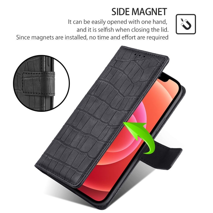 For iPhone 16 Plus Skin Feel Crocodile Magnetic Clasp Leather Phone Case(Black) For iPhone 16 Plus Skin Feel Crocodile Magnetic Clasp Leather Phone Case(Black)