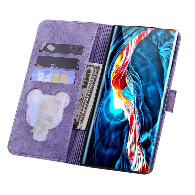 For Samsung Galaxy S24 Ultra 5G Cartoon Sakura Cat Embossed Leather Phone Case(Purple)