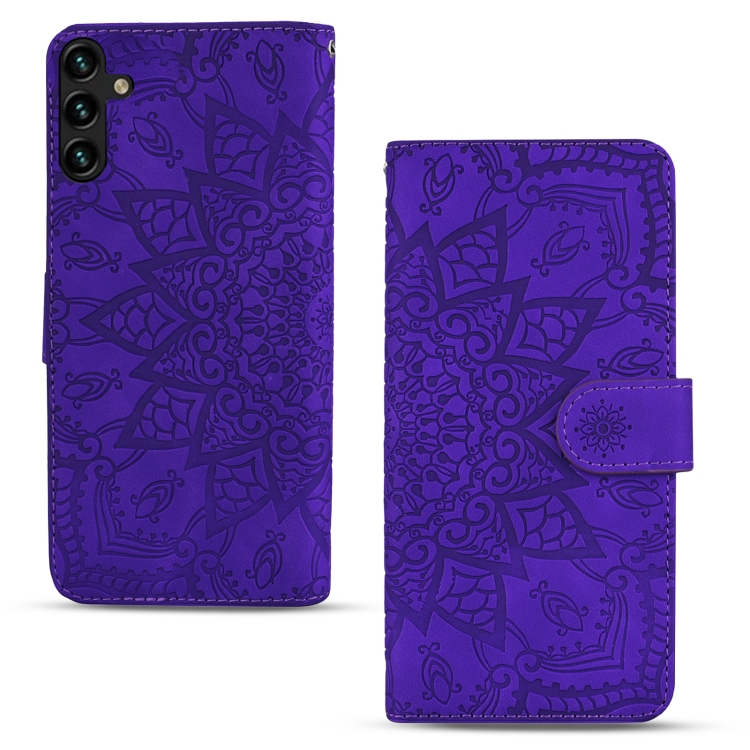 For Samsung Galaxy S23+ 5G Mandala Embossed Dual-Fold Calf Leather Phone Case(Purple) For Samsung Galaxy S23+ 5G Mandala Embossed Dual-Fold Calf Leather Phone Case(Purple)