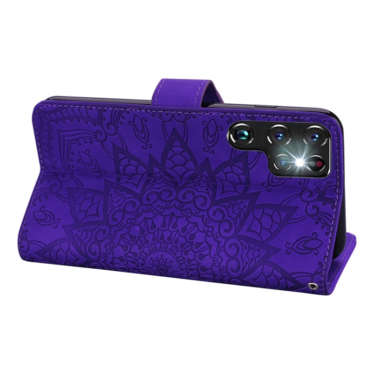 For Samsung Galaxy S23 Ultra 5G Mandala Embossed Dual-Fold Calf Leather Phone Case(Purple) For Samsung Galaxy S23 Ultra 5G Mandala Embossed Dual-Fold Calf Leather Phone Case(Purple)