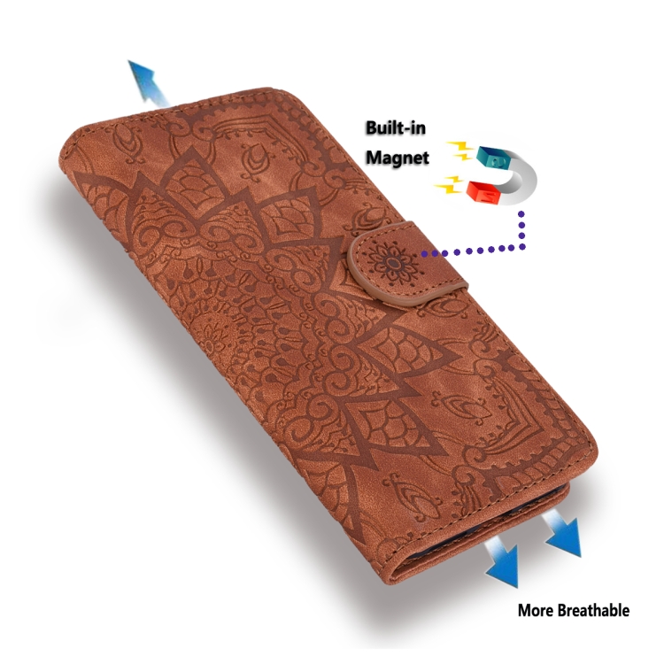For Samsung Galaxy S24 FE 5G Mandala Embossed Dual-Fold Calf Leather Phone Case(Brown) For Samsung Galaxy S24 FE 5G Mandala Embossed Dual-Fold Calf Leather Phone Case(Brown)