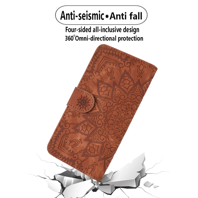 For Samsung Galaxy S24 FE 5G Mandala Embossed Dual-Fold Calf Leather Phone Case(Brown) For Samsung Galaxy S24 FE 5G Mandala Embossed Dual-Fold Calf Leather Phone Case(Brown)