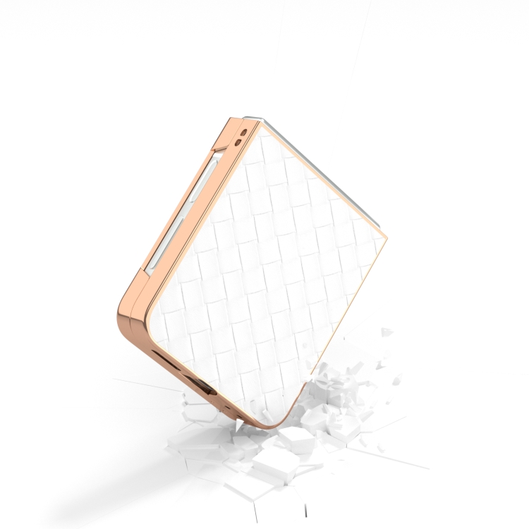 For Samsung Galaxy Z Flip6 Electroplated Frame Woven Texture PU Phone Case(White)
