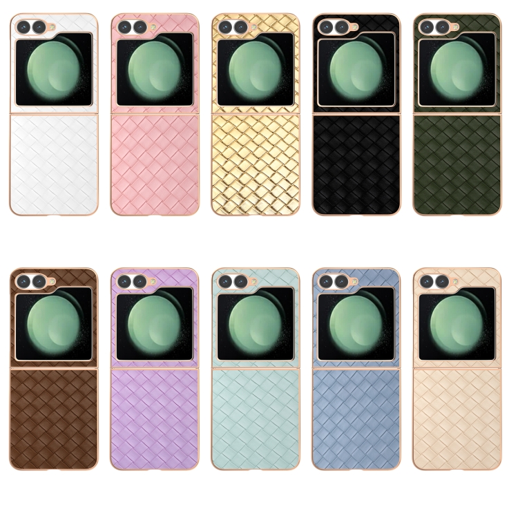 For Samsung Galaxy Z Flip6 Electroplated Frame Woven Texture PU Phone Case(White)