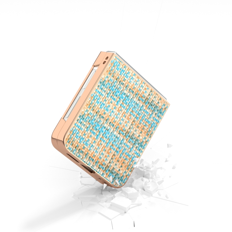 For Samsung Galaxy Z Flip6 Electroplated Frame Color Lattice Texture PU Phone Case(Blue) For Samsung Galaxy Z Flip6 Electroplated Frame Color Lattice Texture PU Phone Case(Blue)