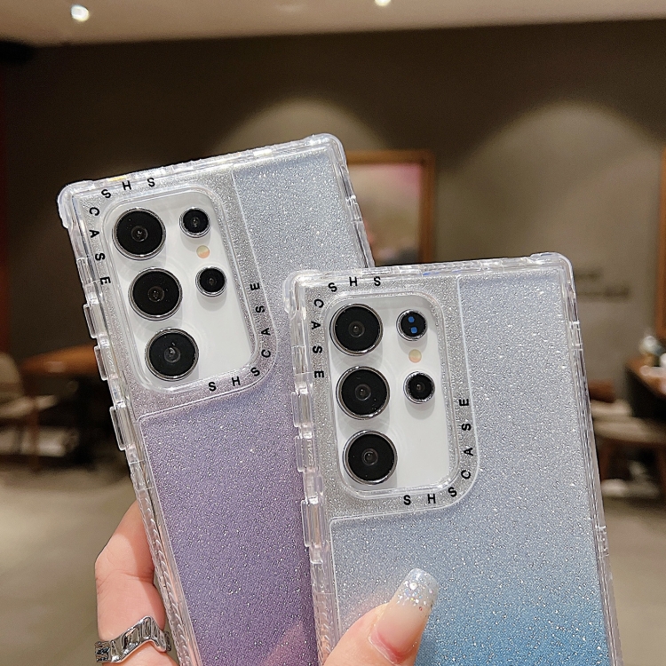 For Samsung Galaxy S24 Ultra 5G TPU + PC + Glitter Paper Full Coverage Phone Case(Purple) For Samsung Galaxy S24 Ultra 5G TPU + PC + Glitter Paper Full Coverage Phone Case(Purple)