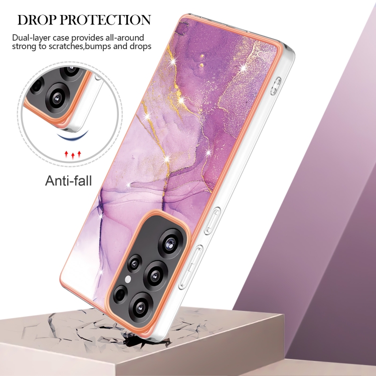 For Samsung Galaxy S25 Ultra 5G Electroplating Marble Pattern Dual-side IMD TPU Shockproof Phone Case(Purple 001) For Samsung Galaxy S25 Ultra 5G Electroplating Marble Pattern Dual-side IMD TPU Shockproof Phone Case(Purple 001)