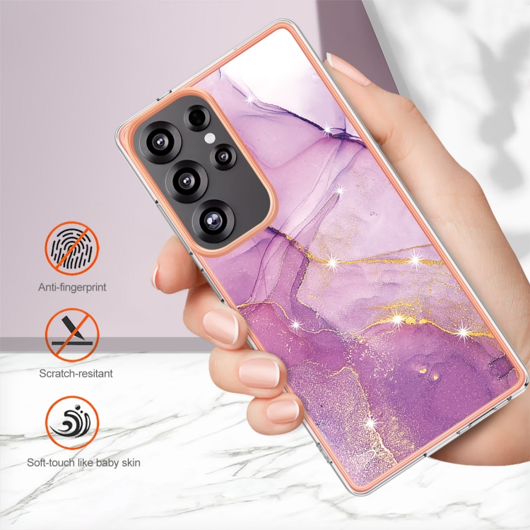For Samsung Galaxy S25 Ultra 5G Electroplating Marble Pattern Dual-side IMD TPU Shockproof Phone Case(Purple 001) For Samsung Galaxy S25 Ultra 5G Electroplating Marble Pattern Dual-side IMD TPU Shockproof Phone Case(Purple 001)