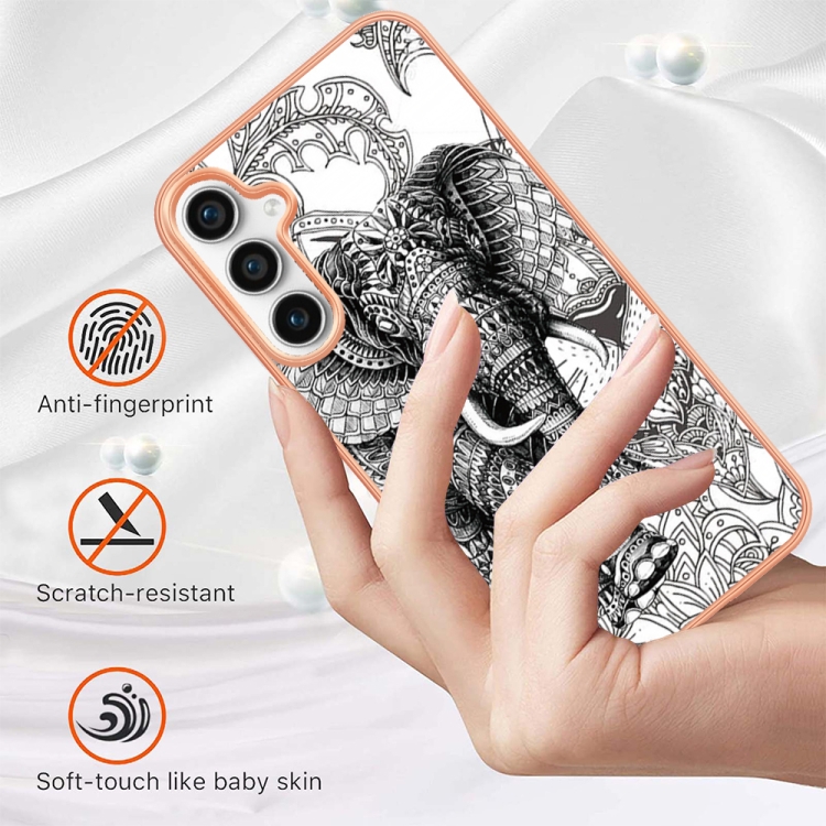 For Samsung Galaxy S24 FE 5G Electroplating Marble Dual-side IMD Phone Case(Totem Elephant) For Samsung Galaxy S24 FE 5G Electroplating Marble Dual-side IMD Phone Case(Totem Elephant)