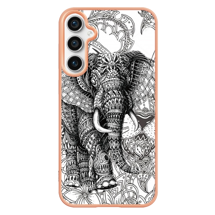 For Samsung Galaxy S24 FE 5G Electroplating Marble Dual-side IMD Phone Case(Totem Elephant) For Samsung Galaxy S24 FE 5G Electroplating Marble Dual-side IMD Phone Case(Totem Elephant)