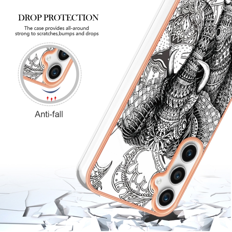 For Samsung Galaxy S24 FE 5G Electroplating Marble Dual-side IMD Phone Case(Totem Elephant) For Samsung Galaxy S24 FE 5G Electroplating Marble Dual-side IMD Phone Case(Totem Elephant)