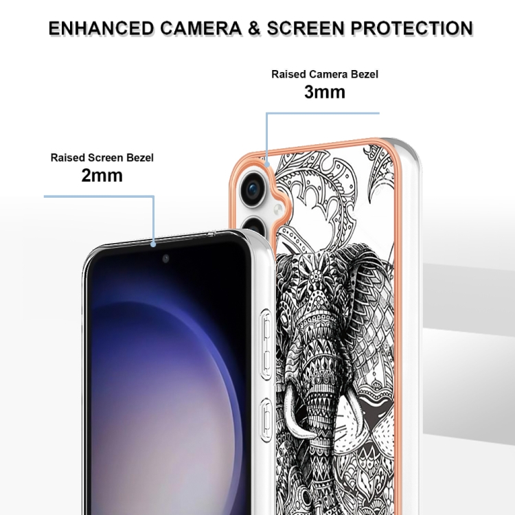 For Samsung Galaxy S24 FE 5G Electroplating Marble Dual-side IMD Phone Case(Totem Elephant) For Samsung Galaxy S24 FE 5G Electroplating Marble Dual-side IMD Phone Case(Totem Elephant)