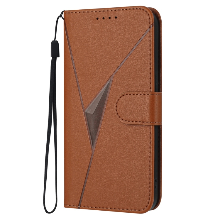 For iPhone 15 Triangle Pattern Buckle Clasp Leather Phone Case(Brown) For iPhone 15 Triangle Pattern Buckle Clasp Leather Phone Case(Brown)