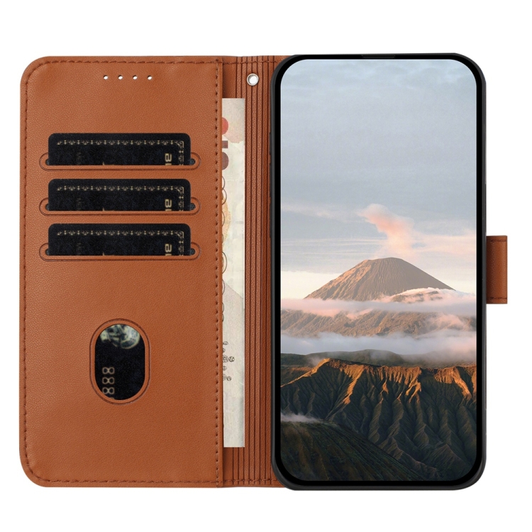 For iPhone 15 Triangle Pattern Buckle Clasp Leather Phone Case(Brown) For iPhone 15 Triangle Pattern Buckle Clasp Leather Phone Case(Brown)