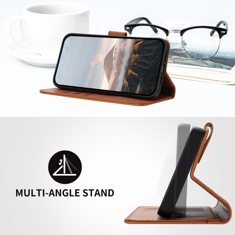 For iPhone 15 Triangle Pattern Buckle Clasp Leather Phone Case(Brown) For iPhone 15 Triangle Pattern Buckle Clasp Leather Phone Case(Brown)