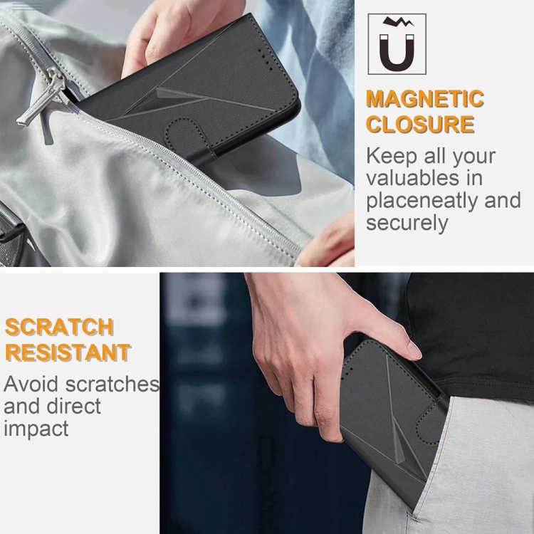 For iPhone 14 Plus Triangle Pattern Buckle Clasp Leather Phone Case(Black) For iPhone 14 Plus Triangle Pattern Buckle Clasp Leather Phone Case(Black)