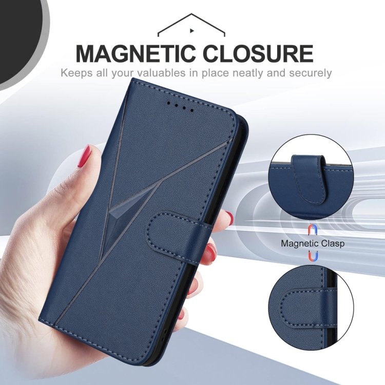 For iPhone 14 Triangle Pattern Buckle Clasp Leather Phone Case(Royal Blue) For iPhone 14 Triangle Pattern Buckle Clasp Leather Phone Case(Royal Blue)