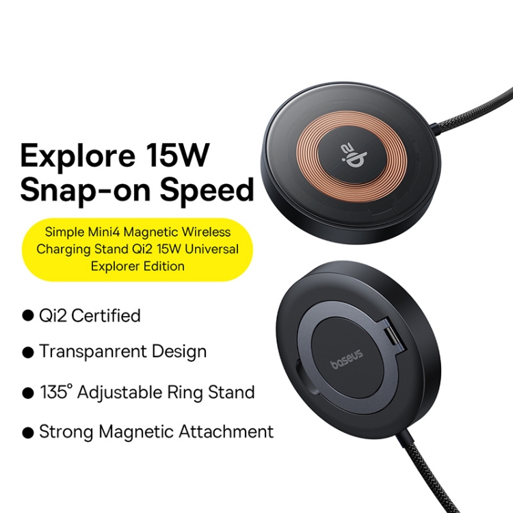 Baseus Simple Mini4 Magnetic Wireless Charging Stand Qi2 15W Universal Explorer Edition(Black)