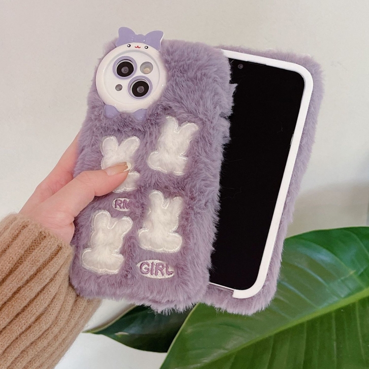 For iPhone 13 Plush Cute Rabbit Full Coverage Phone Case(Purple) - Main Image