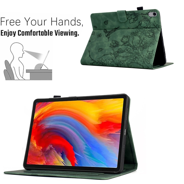For iPad 10th Gen 10.9 2022 Flowers and Bird Embossed Smart Leather Tablet Case(Green) For iPad 10th Gen 10.9 2022 Flowers and Bird Embossed Smart Leather Tablet Case(Green)