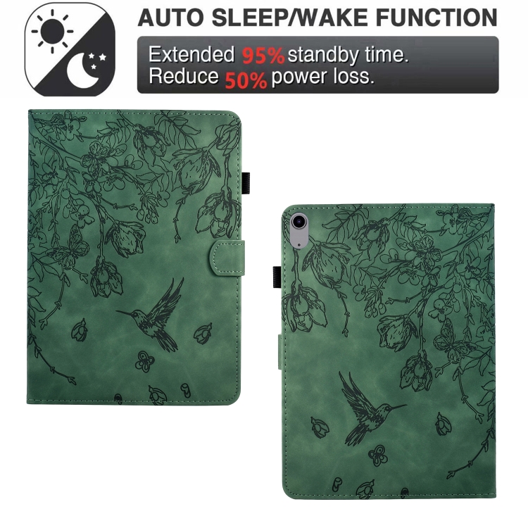 For iPad 10th Gen 10.9 2022 Flowers and Bird Embossed Smart Leather Tablet Case(Green) For iPad 10th Gen 10.9 2022 Flowers and Bird Embossed Smart Leather Tablet Case(Green)