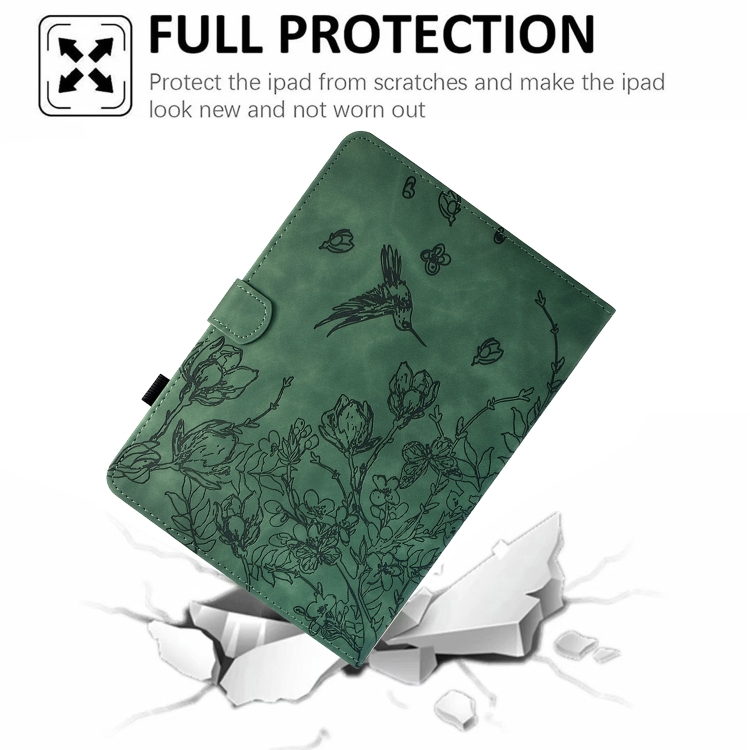 For iPad 10th Gen 10.9 2022 Flowers and Bird Embossed Smart Leather Tablet Case(Green) For iPad 10th Gen 10.9 2022 Flowers and Bird Embossed Smart Leather Tablet Case(Green)