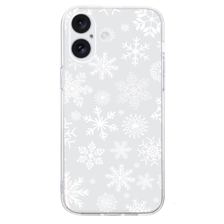For iPhone 16 Plus Christmas Painted Pattern TPU Transparent Phone Case(Snowflakes)