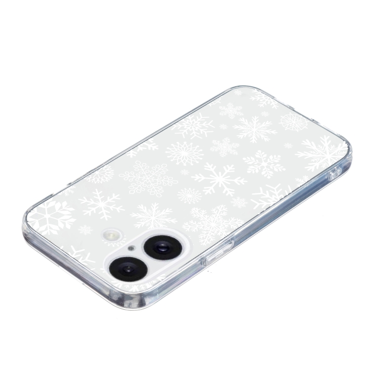 For iPhone 16 Plus Christmas Painted Pattern TPU Transparent Phone Case(Snowflakes)