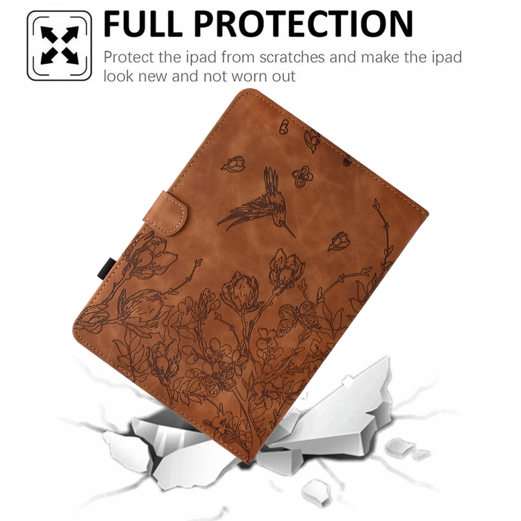 For Samsung Galaxy Tab S9 Flowers and Bird Embossed Smart Leather Tablet Case(Brown) For Samsung Galaxy Tab S9 Flowers and Bird Embossed Smart Leather Tablet Case(Brown)