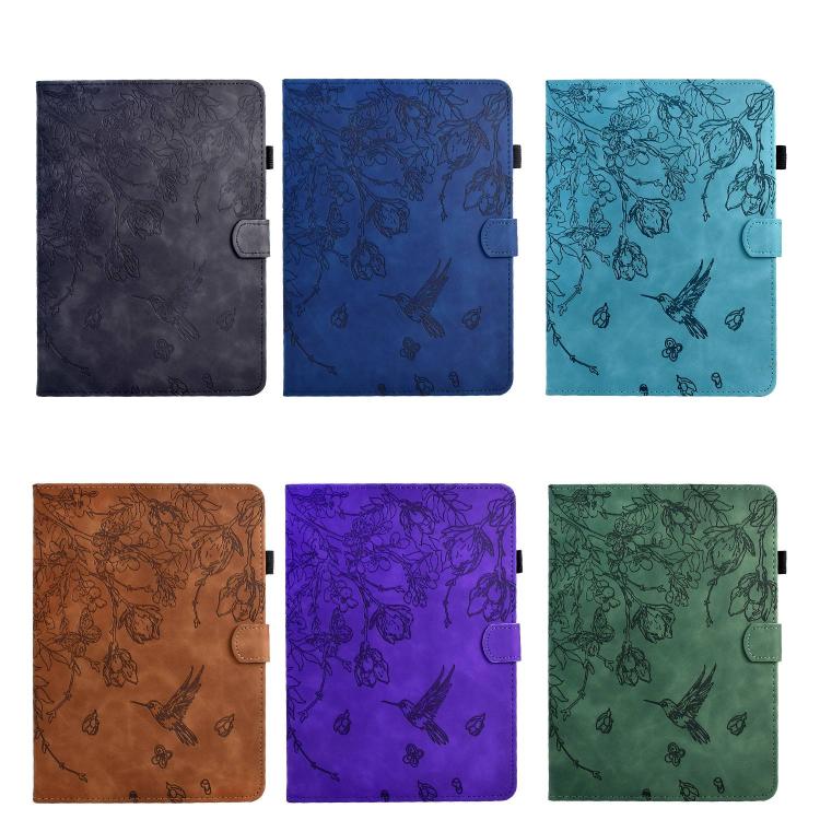 For Galaxy Tab S12+ Flowers and Bird Embossed Smart Leather Tablet Case(Brown)