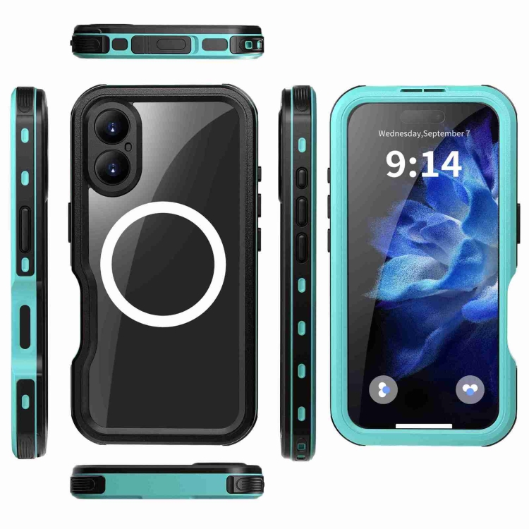 For iPhone 16 RedPepper IP68 Waterproof Triple-proof MagSafe Phone Case(Black Blue) For iPhone 16 RedPepper IP68 Waterproof Triple-proof MagSafe Phone Case(Black Blue)