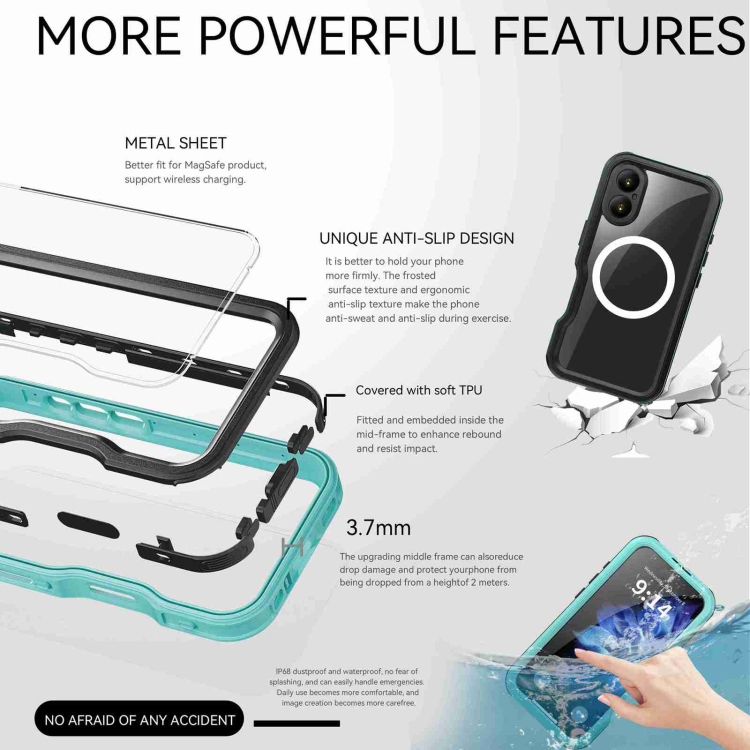 For iPhone 16 RedPepper IP68 Waterproof Triple-proof MagSafe Phone Case(Black Blue) For iPhone 16 RedPepper IP68 Waterproof Triple-proof MagSafe Phone Case(Black Blue)