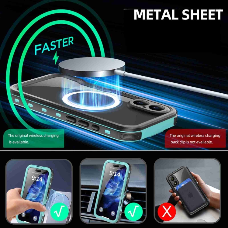 For iPhone 16 RedPepper IP68 Waterproof Triple-proof MagSafe Phone Case(Black Blue) For iPhone 16 RedPepper IP68 Waterproof Triple-proof MagSafe Phone Case(Black Blue)