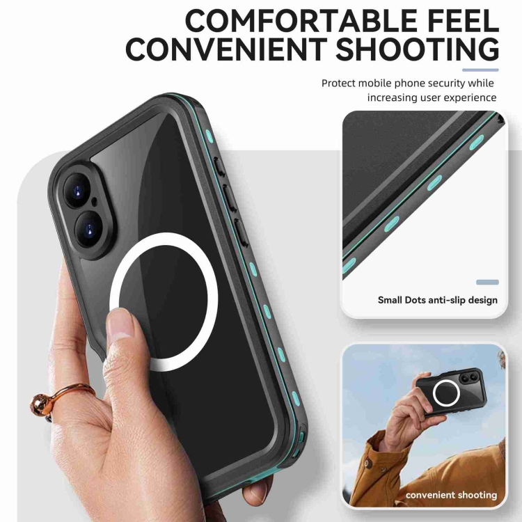 For iPhone 16 RedPepper IP68 Waterproof Triple-proof MagSafe Phone Case(Black Blue) For iPhone 16 RedPepper IP68 Waterproof Triple-proof MagSafe Phone Case(Black Blue)