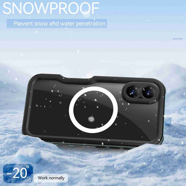 For iPhone 16 RedPepper IP68 Waterproof Triple-proof MagSafe Phone Case(Black Blue) For iPhone 16 RedPepper IP68 Waterproof Triple-proof MagSafe Phone Case(Black Blue)