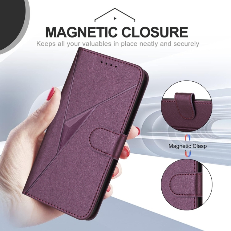 For Samsung Galaxy S24 5G Triangle Pattern Buckle Clasp Leather Phone Case(Dark Purple)