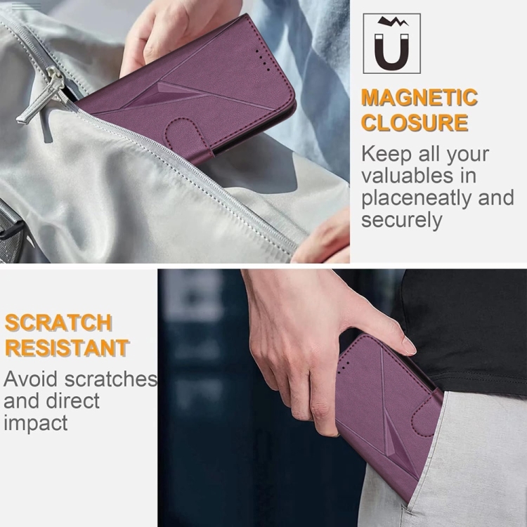 For Samsung Galaxy S24 5G Triangle Pattern Buckle Clasp Leather Phone Case(Dark Purple)