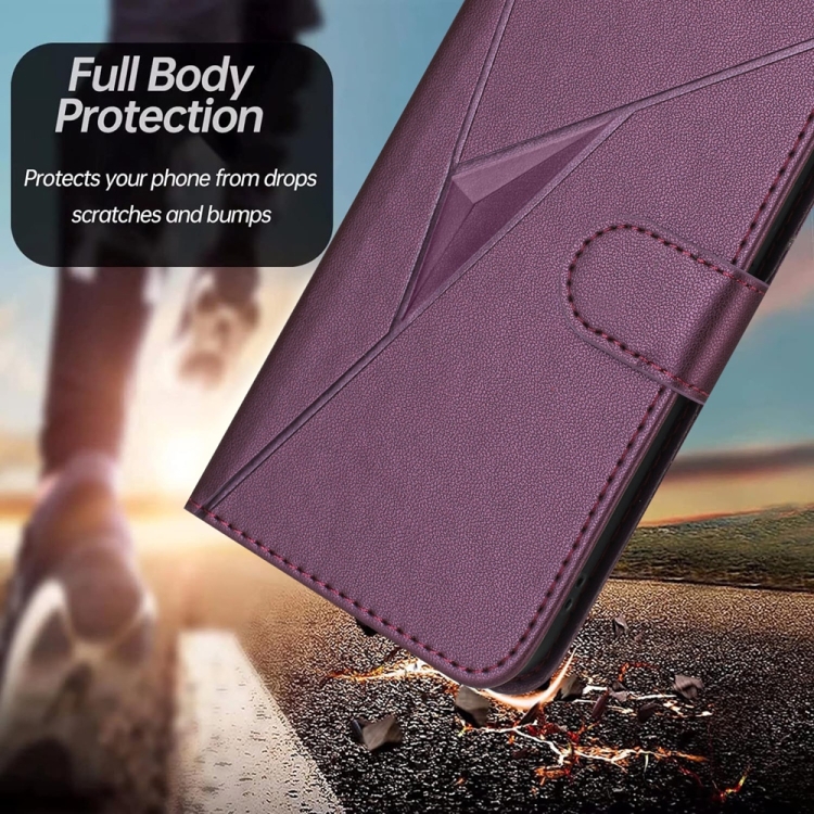 For Samsung Galaxy S24 5G Triangle Pattern Buckle Clasp Leather Phone Case(Dark Purple)