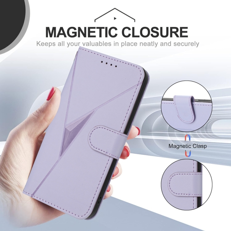 For Samsung Galaxy S24 Ultra 5G Triangle Pattern Buckle Clasp Leather Phone Case(Light Purple) For Samsung Galaxy S24 Ultra 5G Triangle Pattern Buckle Clasp Leather Phone Case(Light Purple)