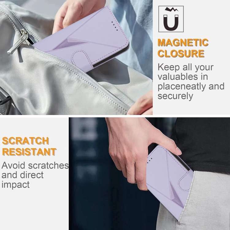 For Samsung Galaxy S24 Ultra 5G Triangle Pattern Buckle Clasp Leather Phone Case(Light Purple) For Samsung Galaxy S24 Ultra 5G Triangle Pattern Buckle Clasp Leather Phone Case(Light Purple)