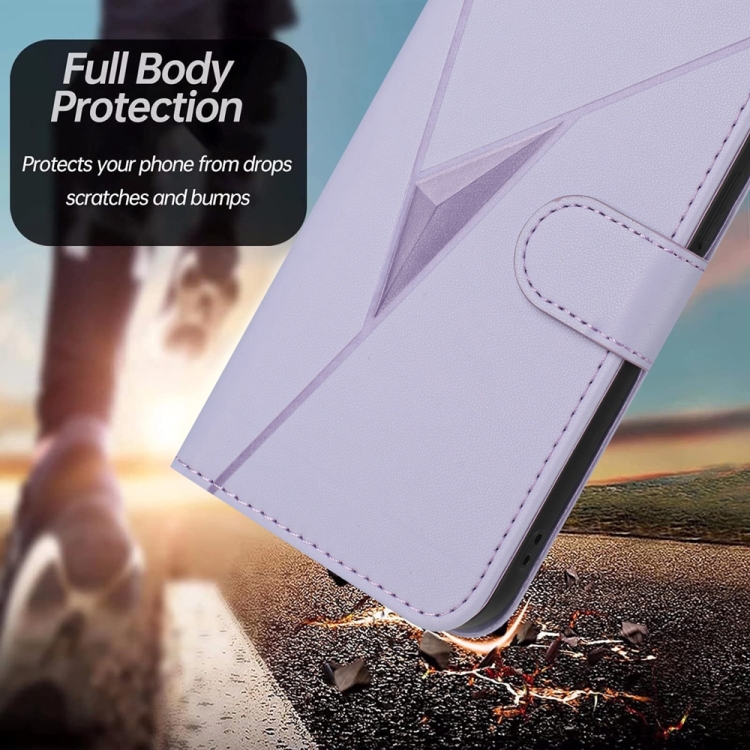 For Samsung Galaxy S24 Ultra 5G Triangle Pattern Buckle Clasp Leather Phone Case(Light Purple) For Samsung Galaxy S24 Ultra 5G Triangle Pattern Buckle Clasp Leather Phone Case(Light Purple)
